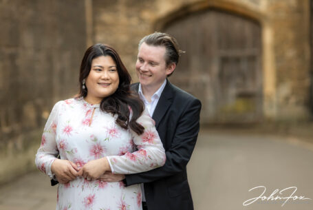 Pre-wedding Shoot in Oxford showing couple in a street setting